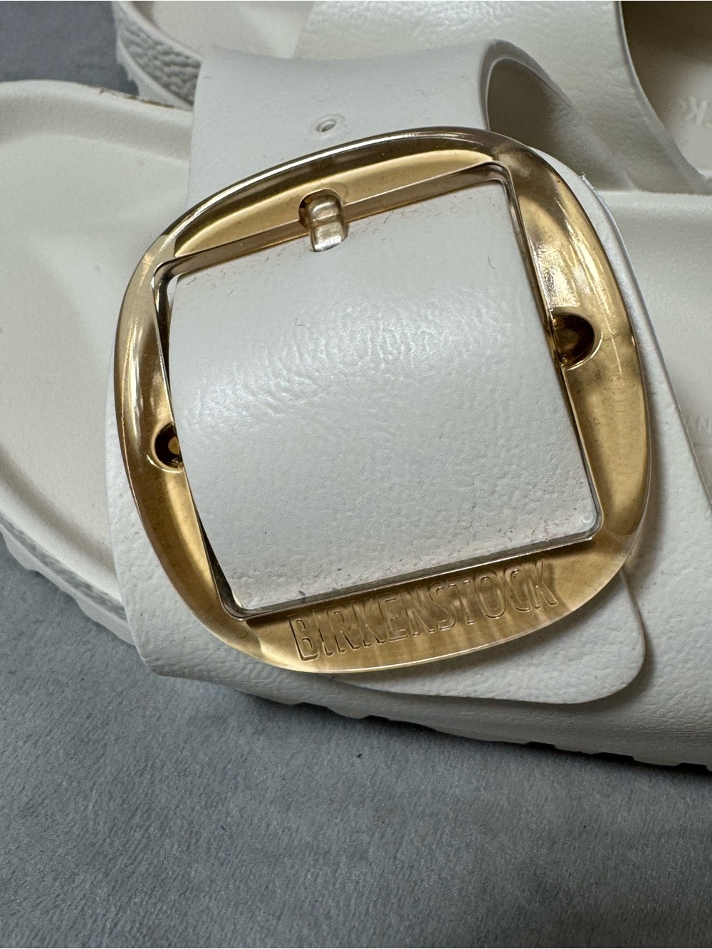 Birkenstock White Madrid EVA Slide with Gold Buckles - Picture 4 of 9